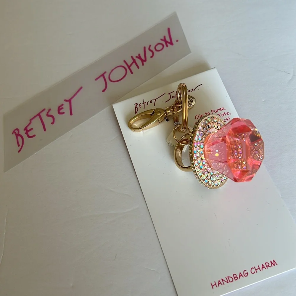 Betsey Johnson bling ring pop crystal handbag charm keychain